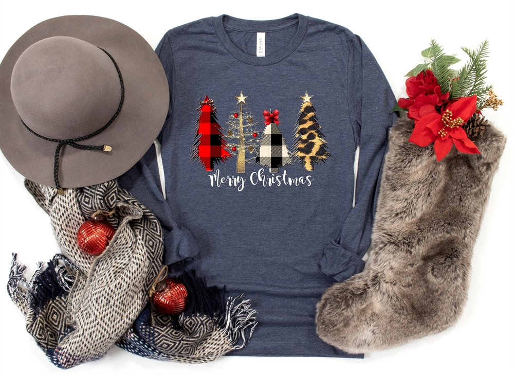 Merry Christmas Shirts Buffalo Plaid Christmas Tree Christmas Long Sleeve Christmas Family Shirts Christmas Shirts Christmas