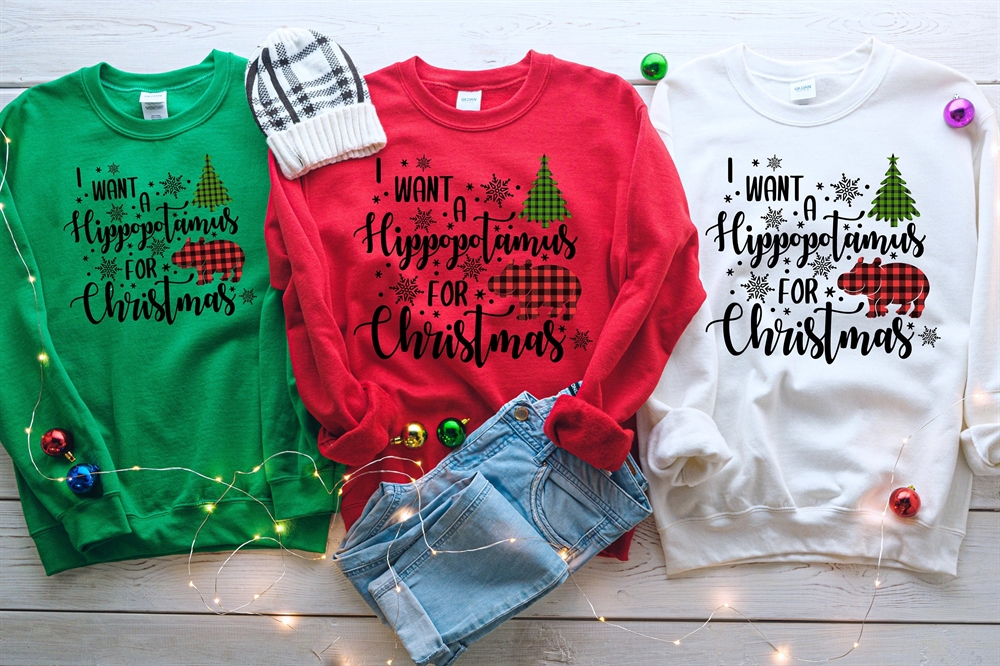I Want A Hippopotamus For Christmas Shirt Hippo Sweatshirt Christmas Hippo Shirt Christmas Hippo Sweatshirt Hippo Family Matching Shirt