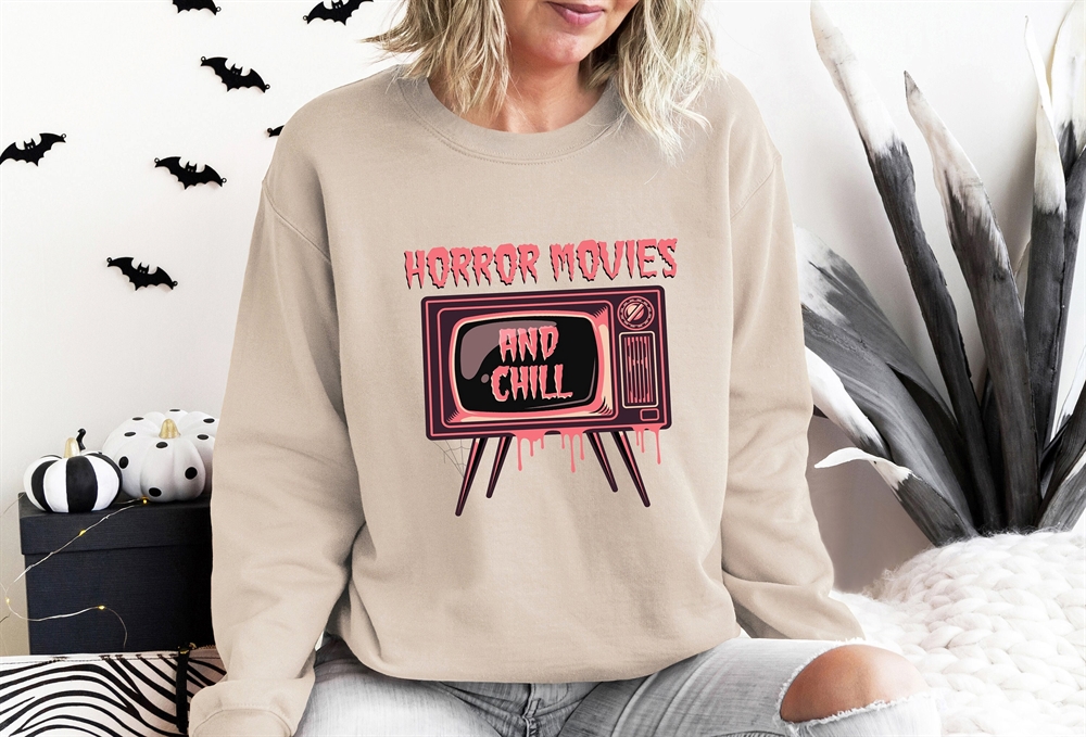 Horror Movies And Chill Sweatshirt Horror Movie Sweatshirt Halloween Shirt Spooky Sweatshirt Happy Halloweenhalloween Sweatshirt