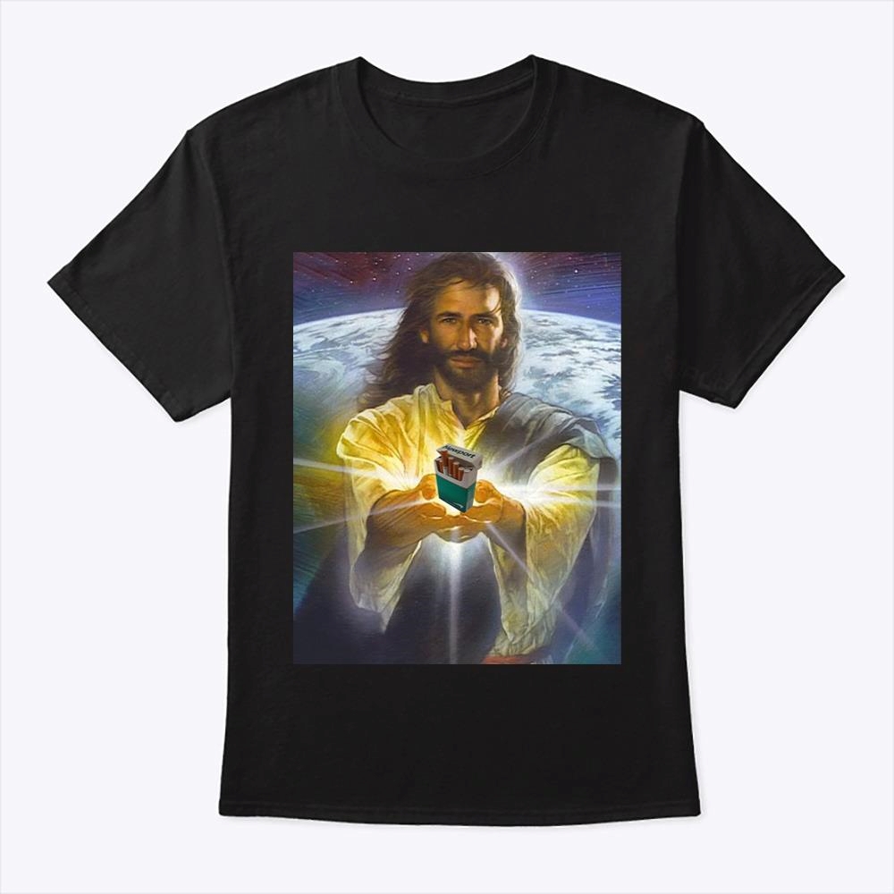 Jesus Holding Cigarettes Newport Funny Meme T-shirt Oddly Specific Shirt Weird Shirt Trending