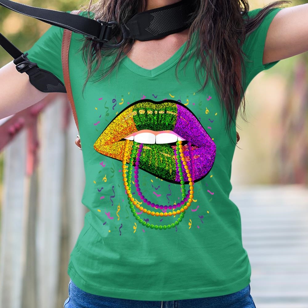 Mardi Gras Lips Queen Beads Outfit For Women Carnival Shirt