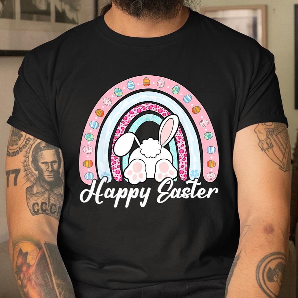 Leopard Rainbow Easter Bunny Rabbit Happy Easter Teacher Shirt