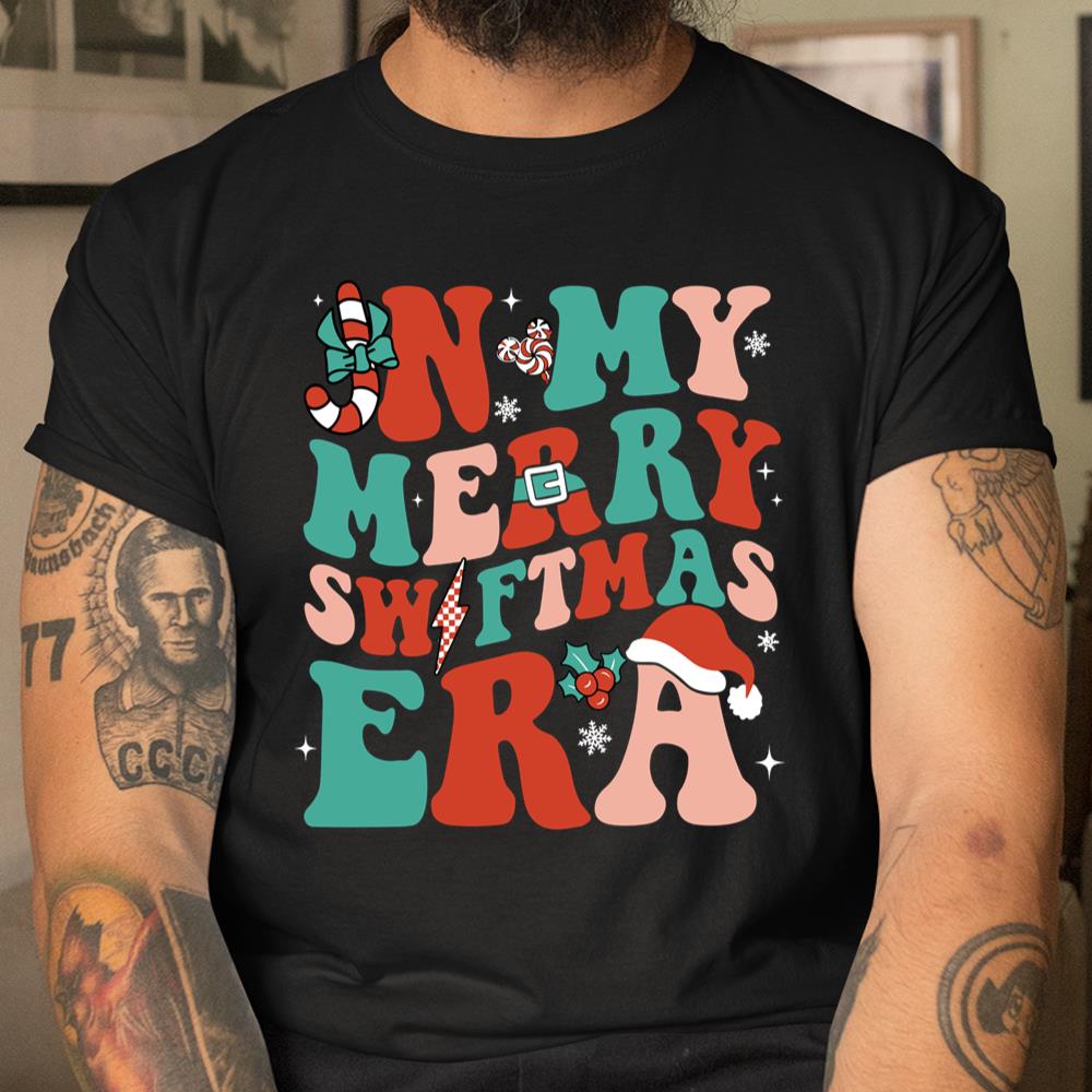 In My Merry Swiftmas Era Christmas Xmas Groovy Retro Pajamas Shirt