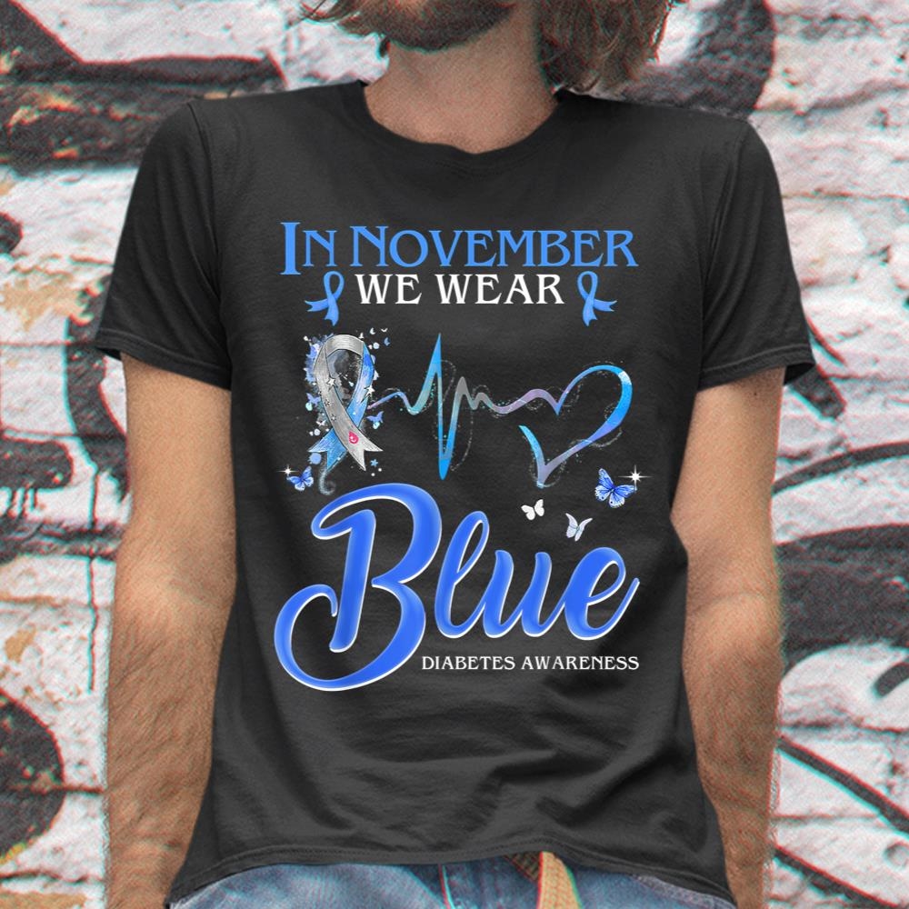 In November We Wear Blue Heartbeat Diabetes Awareness Shirt