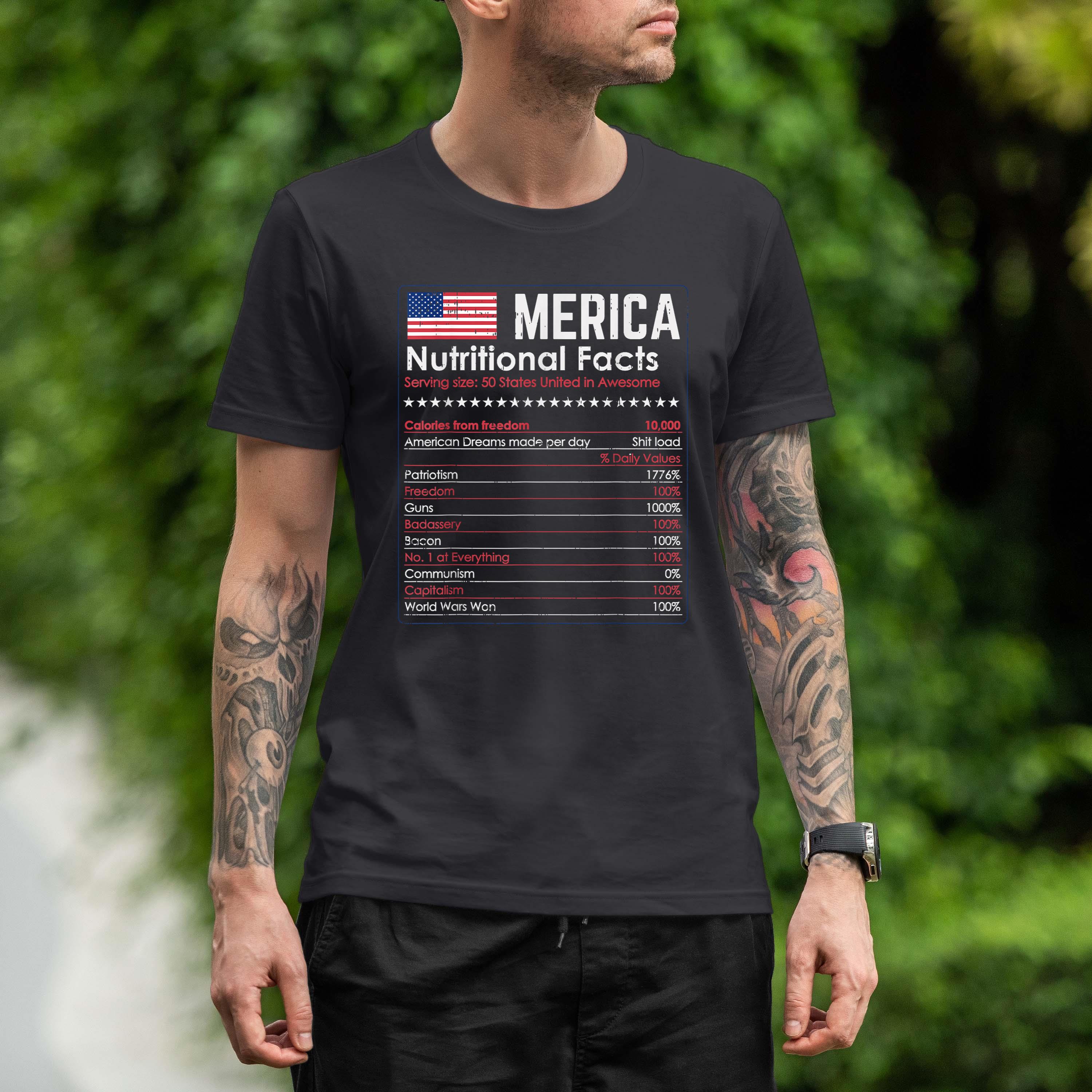Merica Nutrition Fact Funny America 4th Of July Patriot Gift Shirt