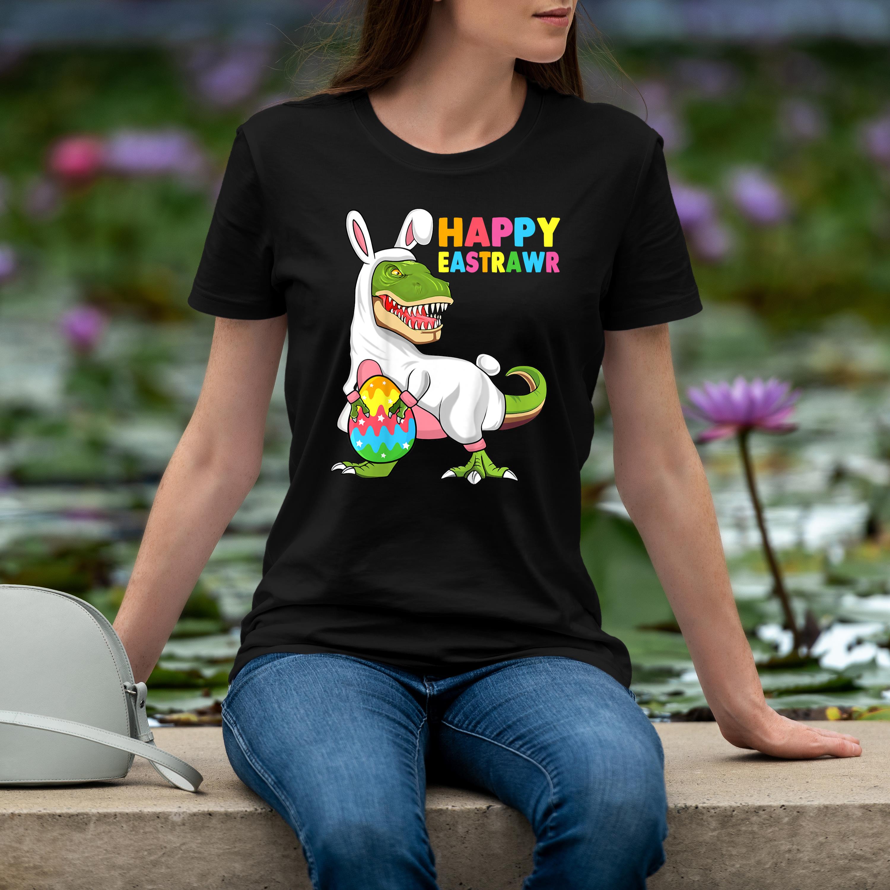 Kids Happy Eastrawr T Rex Easter Bunny Dinosaur Eggs Boys Kids Shirt