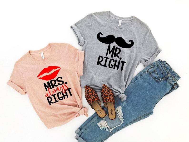 Mrs Always Right and Mr Right, Wedding Party, Honeymoon Shirt,Wedding Shirt,Wife and Hubs Shirts, Just Married Shirts, Matching Couple Shirt