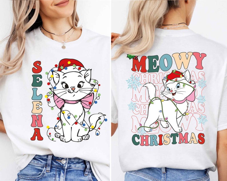 Meowy Christmasweatshirt, Aristocats Marie X-mas Tee, Custom Christmas Girlshirt, Cat Kitten Merry Christmas Tee