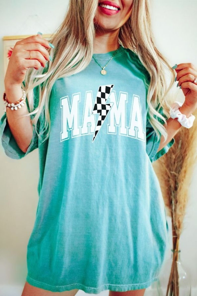 Mama Lightening Bolt Comfort Colorshirt, Gift for Mom, Mama T-Shirt, Retro Mama Thirt, Checkered Mom Tshirt, Motherhood tee, Mom Life