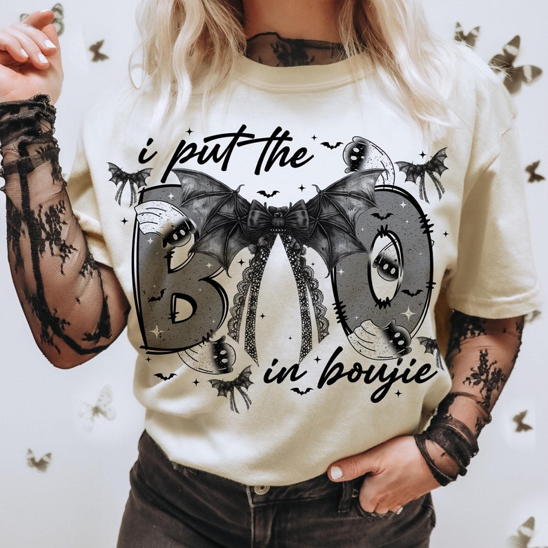 I put the boo in boujie , Retro Halloween , Groovy ,pookyeason , Trendy Halloween , Ghost , Bat