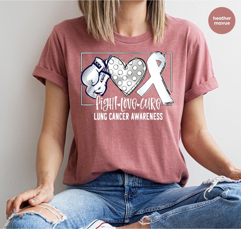 Lung Cancer Awareness Shirt, Cancer Support Clothing, Heart T-Shirt, Gifts for Cancer Warrior, Cancer Ribbon T-Shirt, Shirts for Womens