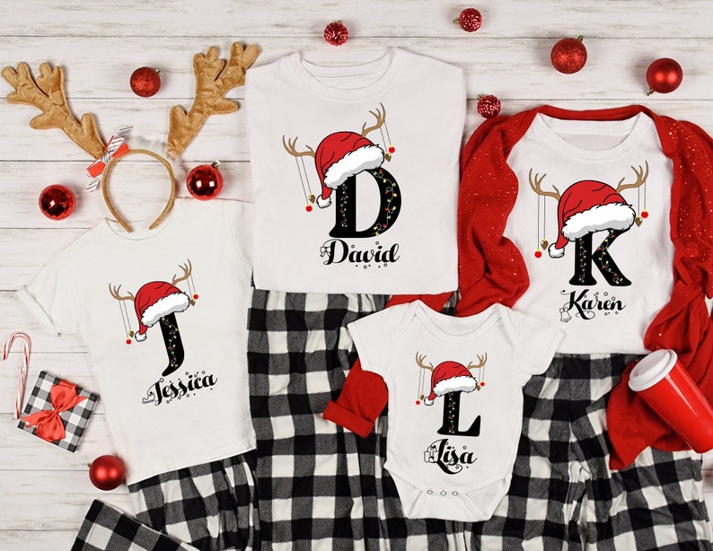 Monogrammed Family Christmas Shirt, Family Christmas Name Shirt, Personalized Christmas Family T-Shirt, Custom Christmas Shirt With Name,