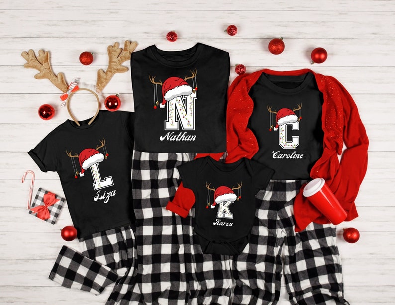 Monogrammed Family Christmas Shirt, Family Christmas Name Shirt 2024,Personalized Christmas Family T-Shirt,Custom Christmas Shirt With Name,