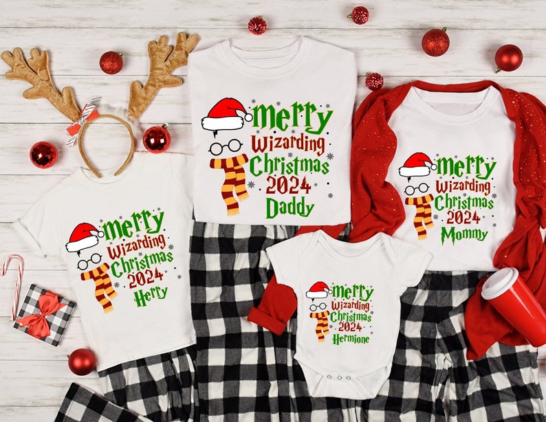 Merry Wizarding Christmas 2024 Shirt, Merry Christmas Shirt, Custom Family Christmas shirt, Wizard Christmas t-shirt, HP Magic Heart Shirt