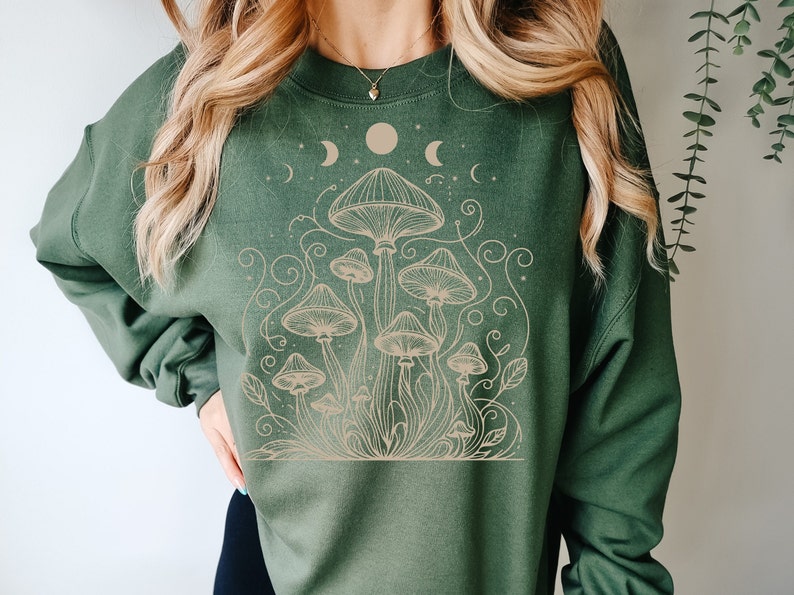 Mushroom Sweatshirt, Magic Mushroom Sweatshirt, Zodiac Sign Sweatshirt, Spiritual Sweatshirt, Spiritual Moon Phase, Moon Phases Sweatshirt