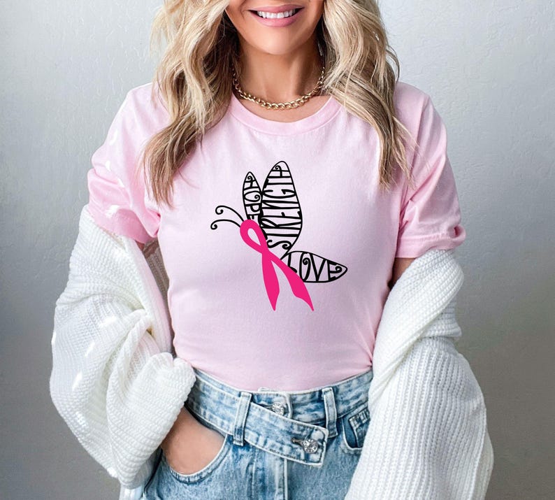 Hope Strength Love Shirt, Breast Cancer Awareness Shirt For Women, Pink Ribbon Tee, Cancer Survivor Gift, Breast Cancer Support Family Shirt